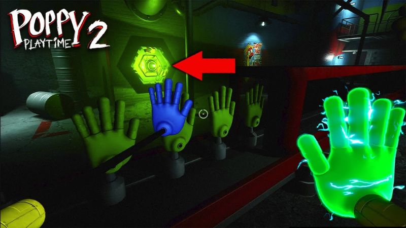 Cận cảnh bàn tay xanh Green Hand của GrabPack trong poppy playtime chapter 2.