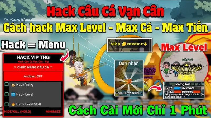 Tính năng mod menu câu cá vạn cân vô hạn tiền.