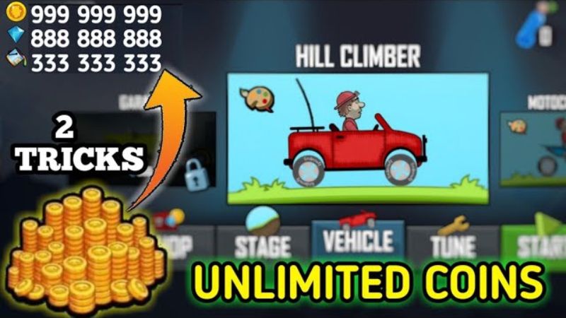 Hack hill climb racing vô hạn tiền và kim cương giúp nâng cấp xe tối đa