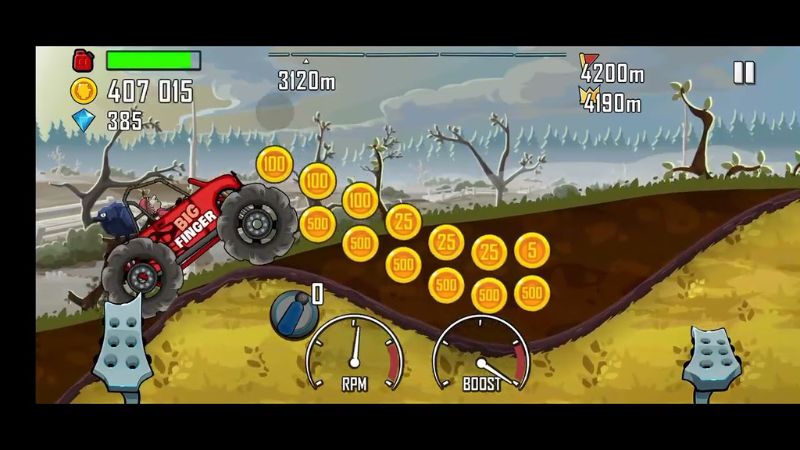 Mẹo lái xe leo núi đạt kỷ lục mét cao nhất trong Hill Climb Racing